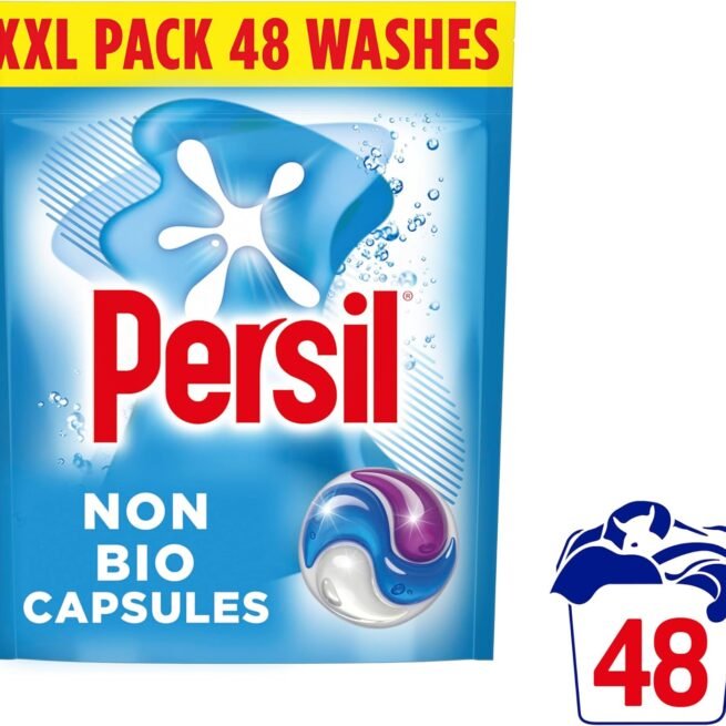 Persil Non Bio 3 in 1 Washing Capsules laundry capsules gentle next to sensitive skin for outstanding stain removal in quick & cold washes 48 washe,3pk
